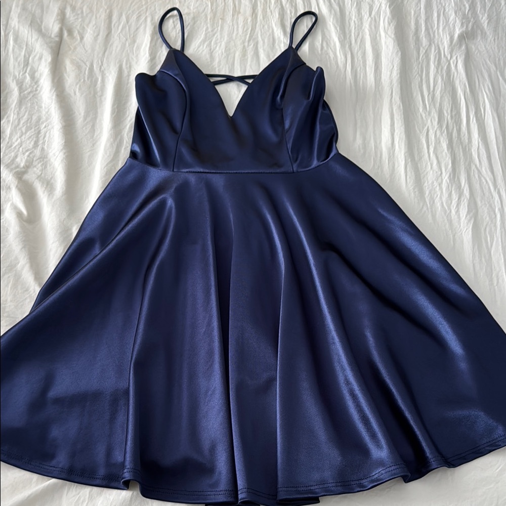 Midnight Blue Satin Dress
